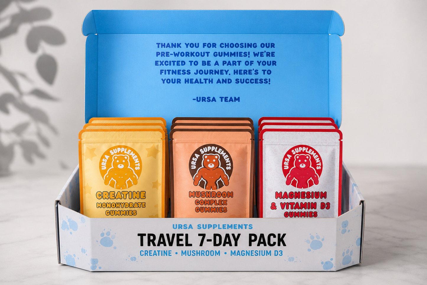 URSA Travel 7-Day Pack | Creatine, Mushroom & Magnesium Gummies